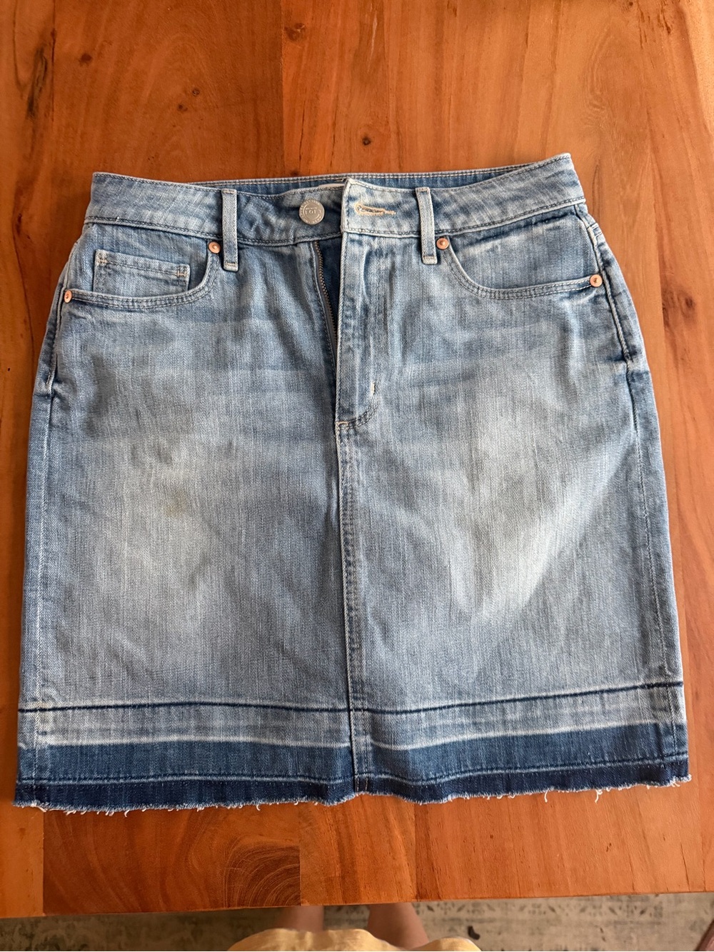 LOFT Light Blue Denim Skirt with Frayed Hem Cotton